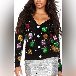 Tipsy Elves Black Cardigan with Colorful Sequin Ornaments